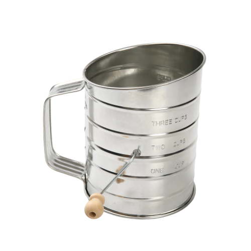 Mainstays Stainless Steel 3 Cup Flour Hand-Crank Sifter with Beechwood Handle Silver