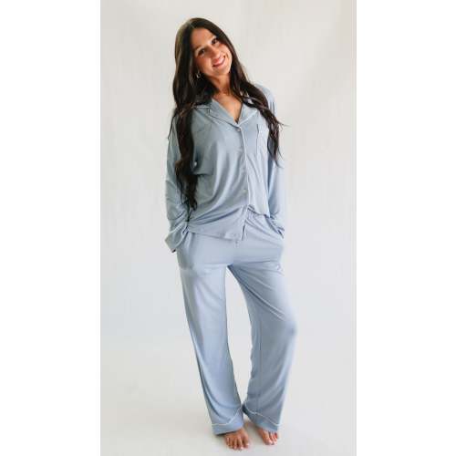 Women's Button Up Set In Cornflower Blue