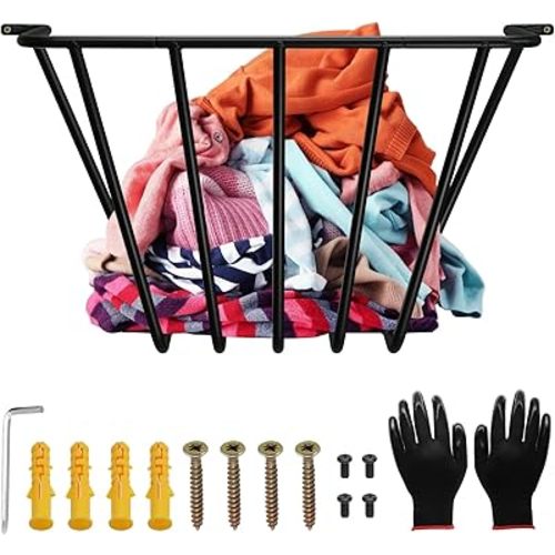 Upgraded Throw Wall Blanket Holder Thicken, Metal Wall Stuffed Animal Storage Mounted Rack Towel Quilt Blanket Toy Clothes Hanging Organizer for Bathroom Living Bedroom Huge Capacity Bold