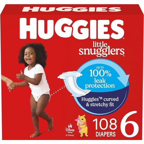 Huggies Size 6 Diapers, Little Snugglers Baby Diapers, Size 6 (35+ lbs), 108 Count (2 Packs of 54), Packaging May Vary