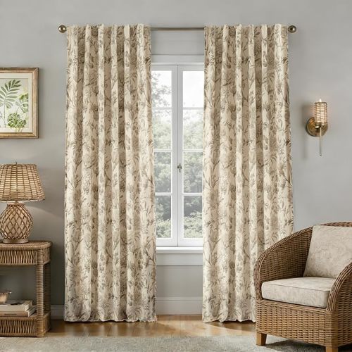DriftAway 100% Blackout Vintage Floral Linen Curtains Double Layer French Country Peony Flower Printed Pattern Thermal Insulated Drapes for Bedroom Living Room Back Tab 2 Panels W52 x L84 Taupe/Cream