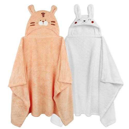 Toddler Towels with Hood Kids Hooded Bath Towel Baby Hooded Towel for Toddlers 0-5 Years, 2-Pack Absorbent Soft Toddler Bath Towel Kids Bath Baby Towels with Hood Thick 50'' x 32'' Large