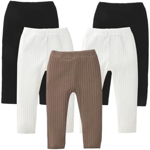 DREAM BUS 5 Pack Toddler Girl Pants Baby Girl Solid Ribbed Pants Toddler Girls Bottoms Leggings Newborn Cotton Jogger