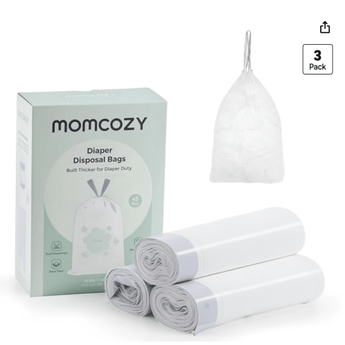 Momcozy 13 Gallon Drawstring Diaper Pail Bags, 45 Count, Ultra Thick