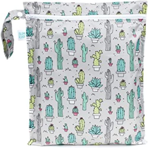 Bumkins Waterproof Wet Bag for Baby, Travel, Swim Suit, Cloth Diapers, Pump Parts, Pool, Beach, Gym Clothes, Toiletry, Hook to Stroller, Daycare, Zipper Reusable Wetdry Packing Pouch, Cactus Green