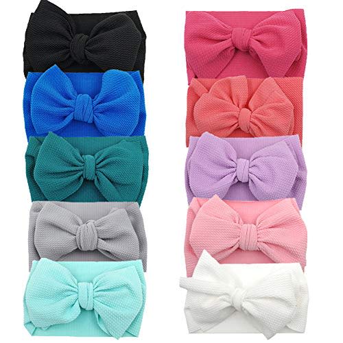 Baby Headband Bow Turban Knotted Headwrap for Baby Girls,Pack of 10 | Stretchy turban headwraps,Soft fabric,Breathable material,Big bows,Newborn infant