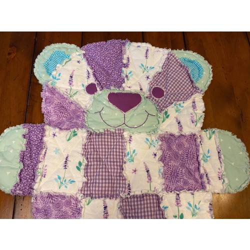 Handmade Bear Baby Quilt: Lavender Patchwork Nursery Decor
