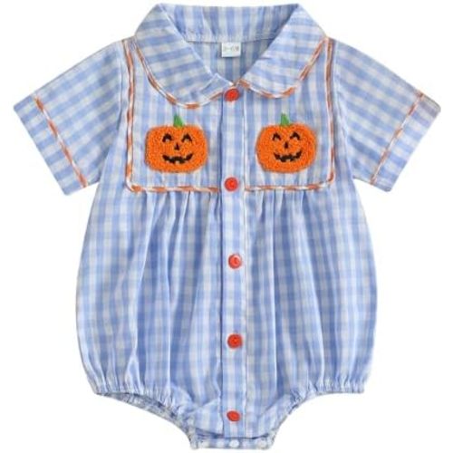 BemeyourBBs Newborn Baby Girl Halloween Outfit Bow Bubble Romper Long Sleeve Jumpsuit Cute Infant Girl Clothes