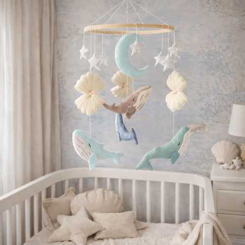 Ocean baby mobile, whale crib nursery decor, expecting mom gift