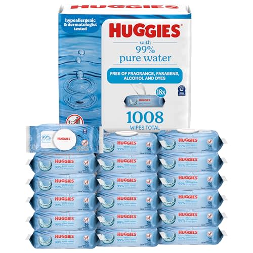 Huggies 99% Pure Water Baby Wipes, Unscented, flip-top packs, Packaging May Vary, 168 Count (Pack of 6)