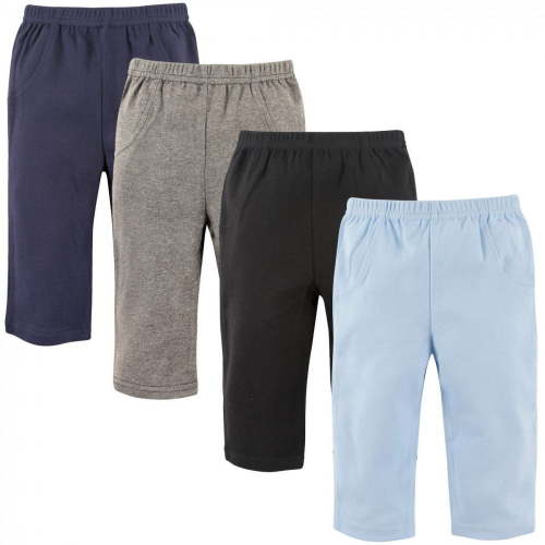 Luvable Friends Baby and Toddler Boy Cotton Pants 4pk, Boy Solid, 6-9 Months