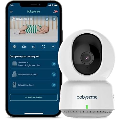 Babysense See Smart WiFi Baby Monitor, 1080p Camera, HD Night Vision, Detect & Track Motion, Capture & Record - SD Card Included, Free Smart App for iOS & Android - Available in the USA Only