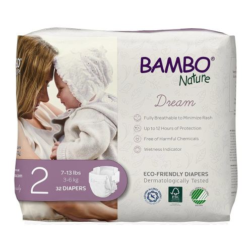 Bambo Nature Hypoallergenic Dream Baby Diapers, Premium Eco-Labeled Sustainable Diapers, Enhanced Leakage Protection, Totally Chlorine-free, Skin Friendly, and Super Absorbent - Size 2 (96 Count)