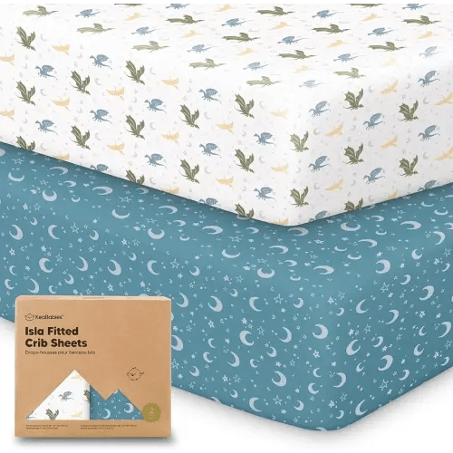KeaBabies 2-Pack Baby Crib Sheets for Boys, Girls - 52x28 Viscose Derived from Bamboo Toddler Bed Sheets Neutral, Fitted Crib Mattress Cover for Standard Baby Bedding, Soft & Cozy (Dragon Tale)