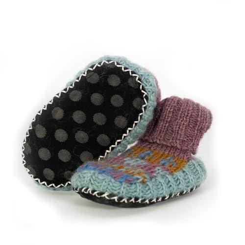 Tibetan Socks Hand Knit Wool Baby Slippers Lined in Fleece With Non Slip Soles For Boys and Girls 0-36 months