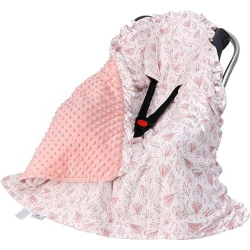 Miracle Baby Car Seat Swaddle Blanket, 2.5 TOG Breathable Cotton Stroller Blanket with 3-Point Harness, Soft Minky Dot Wrap for Infant Boy Girl, 35.4"x35.4"