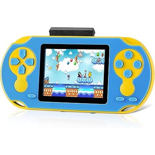 16 Bit Handheld Game for Kids, Video Game Player with Built in 230 HD Games, 3.0'' Screen Retro Electronic Game Machine with 3 Game Cartridges, Portable Rechargeable Games for Ages 3-12(Blue)