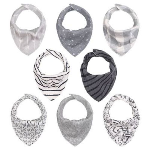 The Peanutshell Bandana Baby Drool Bibs, Unisex, Cotton, 8-Pack, Greys
