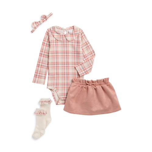 Peter Pan Collar Bodysuit, Skirt, Headband & Socks Set