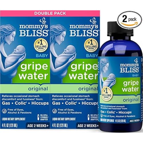 Mommy's Bliss Original Gripe Water, Gas and Colic Relief, Gentle and Safe, Made for Infants, 2 Weeks+, 8 Fl Oz (2 Bottles)