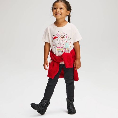 Toddler Girls' Oversized Short Sleeve Holiday Santa T-Shirt - Cat & Jack™ Ivory 18M