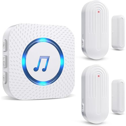 SanJie Wireless Door Chime Sensor, When Door Opens, Entry Alarm for Business/Home/Kids, 5 Adjustable Volume Ringer Alert 2 Sensors + 1 Receivers, 500 FT Range,26 Chimes