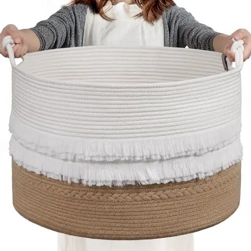 CherryNow Large Wicker Laundry Basket for Entryway, Bedroom, Jute Decorative Baskets for Clothes, Toys, Towel Basket for Bathrooom, 22 x 14 inches, 83L