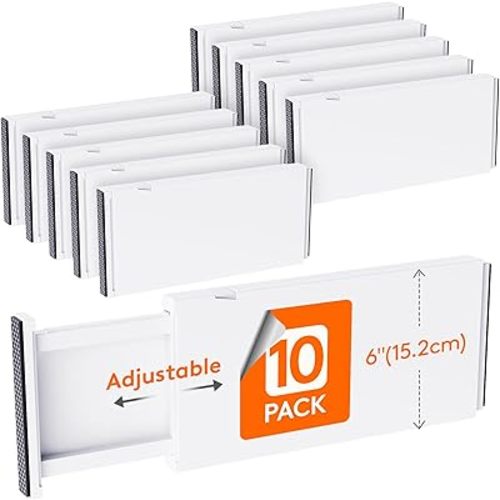 Lifewit 10 Pack Drawer Dividers Plastic 6" High, 13.5-22" Adjustable Drawer Organizers for Clothes, Expandable Dresser Separators in Bedroom/Bathroom/Kitchen/Fridge/Office Organization and Storage