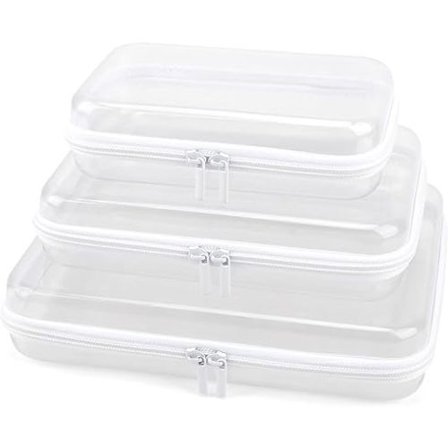 3 Pack Clear Hard Shell Zipper Case, Clear Zipper Pouches Waterproof Makeup Organizer & Travel Toiletry Bag, Diaper Bag Organizing Pouches, Plastic Pouch for Office Home Storage, LMS