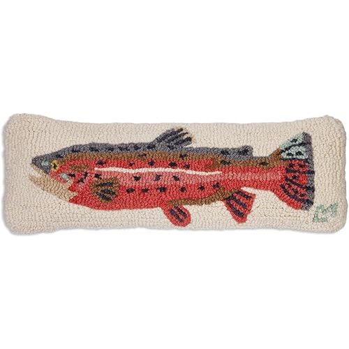 Chandler 4 Corners Artist-Designed Bright Trout Hand-Hooked Wool Decorative Throw Pillow (8 in x 24 in) Lake & Lodge Pillow for Couches & Beds - Easy Care & Low Maintenance - Lake House Cabin Pillow