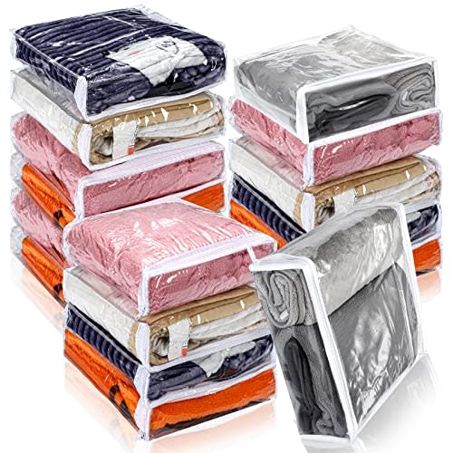 Kingdder 16 Pcs Clear Zippered Storage Bags Plastic Sweater Bag with Zipper | 12 x 12 x 4 Inch Vinyl Sheet Organizer and Storage for Clothing Blankets Sheet Linen Bed Pillow Cube Organizer
