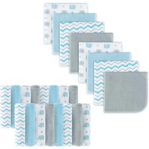 softan Baby Washcloths, 24Pack Baby Wash Cloths Extra Soft & Ultra Absorbent, Baby Towels and Washcloths Face Towels for Unisex Boys Girls Body, Washclothes Gentle on Sensitive Skin, 9x9 Blu Elephant