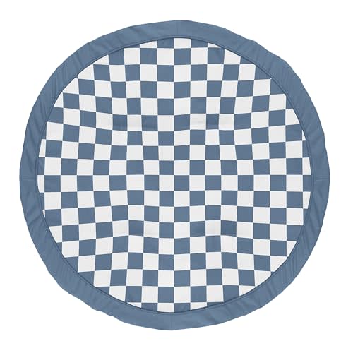Sweet Jojo Designs Baby Play Mat (Blue Gingham Checkered Plaid) for Boys, Infant, Toddler Tummy Time Activity Floor Playmat (Vintage, Classic Checkerboard, Geometric, Minimalist, Retro, Slate & Steel)