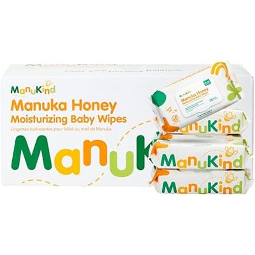 ManuKind Manuka Honey Infused Baby Wipes, Ultra Gentle, 100% Bamboo Fiber, Soft Comfort for Sensitive Skin, Dermatologist Tested, Made in New Zealand, 70 x 6 Bags