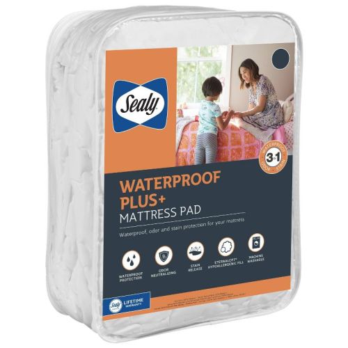 Sealy Queen Waterproof Mattress Pad: Microfiber Cover, Polyester Fill, Machine Washable, Fits 18" Depth