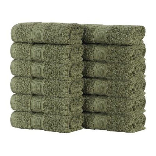 Organic Cotton Medium Weight Solid Face Towel Washcloth Set of 12, Forest Green - Blue Nile Mills