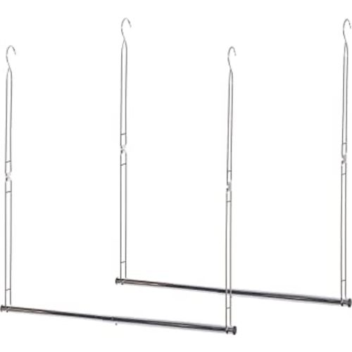 STORAGE MANIAC Hanging Closet Rod, Adjustable Width and Height Closet Hanging Organizer, Space-Saving Clothes Hanging Bar, Closet Extender Hanging Rod Double Closet Hanging Rod, 2 Pack Chrome