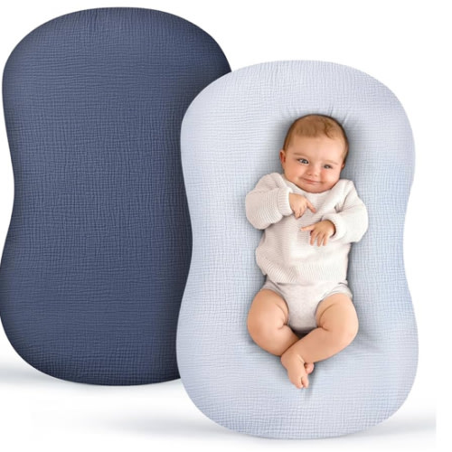 Termichy Baby Lounger Covers Muslin: Soft and Breathable Slipcover for Snuggle Me Lounger - Machine Washable & Zipper-Free for Safe Daily Use - Navy & Blue for Boys