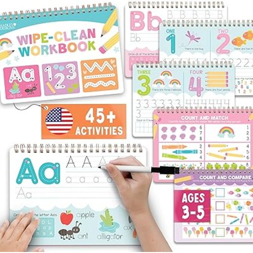 Hadley Designs ABC Tracing Books for Kids Ages 3-5, Dry Erase Writing Practice for Kids Age 3-5, Preschool Workbooks Age 3-4, Alphabet Letter Tracing Book for Toddlers Preschool Learning Activities