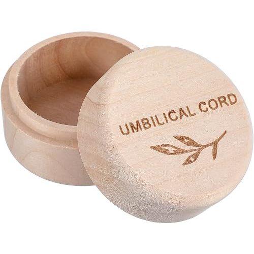 Umbilical Cord Memorial Box Fetal Hair Memorial Storage Container Engraved Wooden Round Newborn Wood Case Baby Keepsake Tooth Box for Christening Baby Shower Pregnancy
