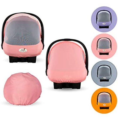 Summer Cozy Cover Sun & Bug Cover (Pink Grapefruit) - The Industry Leading Infant Carrier Cover Trusted by Over 2 Million Moms Worldwide for Protecting Your Baby from Mosquitos, Insects & The Sun