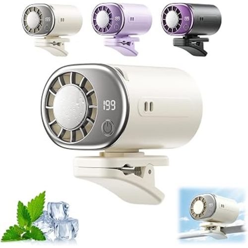2026 New Car Clip on Air Conditioner Fan with LED Display,Mini Cooling System for Auto Vehicle,Hands-Free Clip on Air Conditioner Fan for Car,360° Rotation Adjustable,199 Speeds (White)
