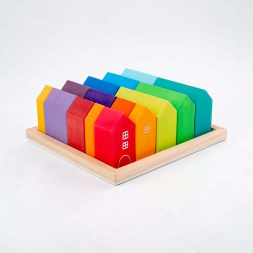 15-Piece Stained Little Village Wooden House Building Blocks Set