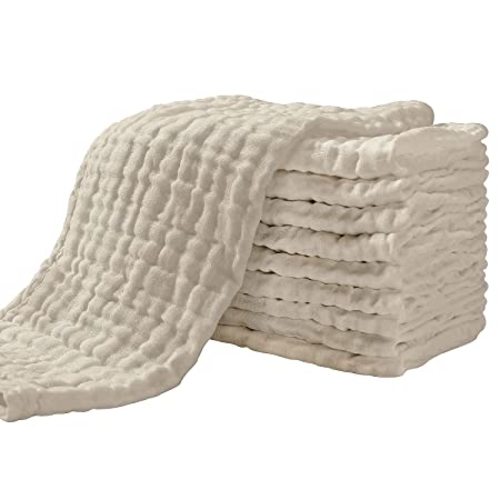 Yoofoss Muslin Burp Cloths for Baby 10 Pack 100% Organic Cotton Baby Washcloths for Boys Girls Large 20''X10'' Super Soft and Absorbent Apricot White