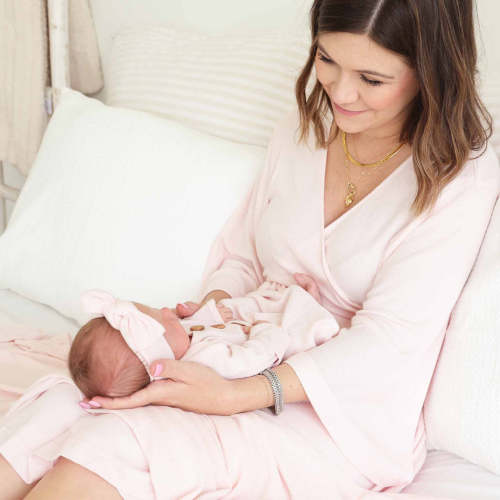 Pearl Pink Bamboo Waffle Knit Maternity Robe