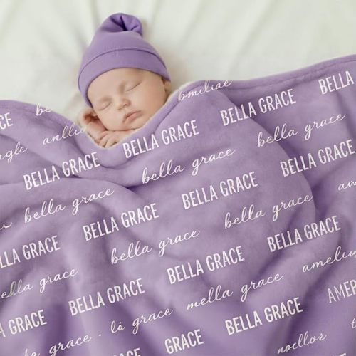 Ships Next Day, Personalized Baby Blanket with Name - Custom Newborn Hospital Swaddle Blanket, Super Soft Plush Flannel Baby Gift for Birth Announcement Shower Easter Gifts for Toddler Kids