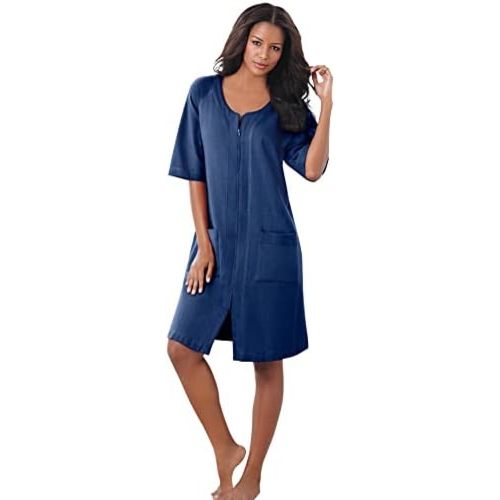 Dreams & Co. Plus Size Short French Terry Zip-Front Robe