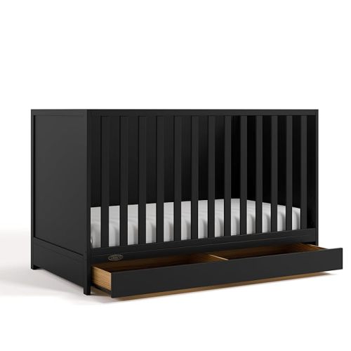 Graco Theo 3-in-1 Convertible Crib with Storage Drawer – GREENGUARD Gold Certified Baby Crib Crafted from Wood, Converts to Toddler Bed, Daybed, and Full-Size Bed (Black)