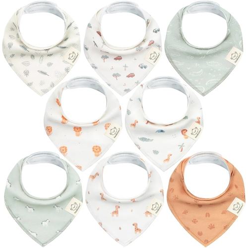 8-Pack Organic Baby Bandana Bibs for Boys, Girls - Super Absorbent Triangle Baby Bibs for Drooling and Teething Infant, 100% Cotton Extra Soft for Newborn, Infant 0-36 Months (Wilderness)