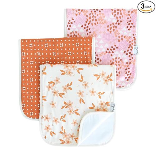 Copper Pearl Baby Burp Cloth Large 21''x10'' Size Premium Absorbent Triple Layer 3-Pack Gift Set Rue